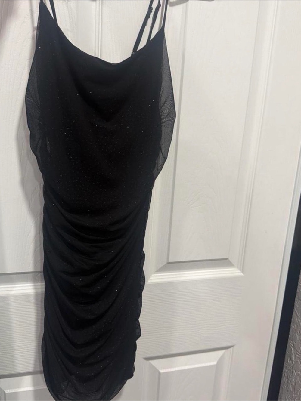 Windsor Black Sparkle Ruched Mini Dress